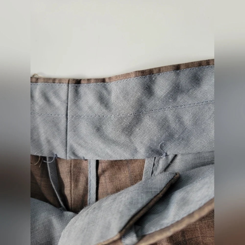 Pamoni Voque London Men's Wool Blend Plaid Pants Brown Size 35